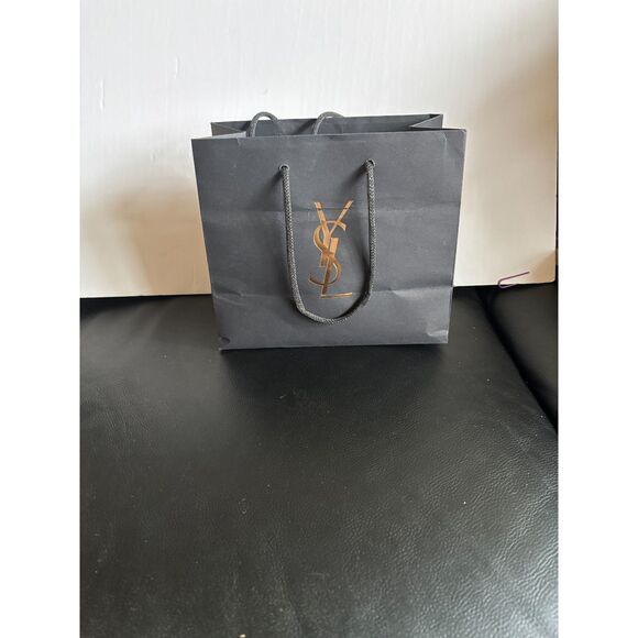 Black YSL Gold Logo Mini Shopping Paper Bag *tiny tear 8"x7" - Picture 2 of 2